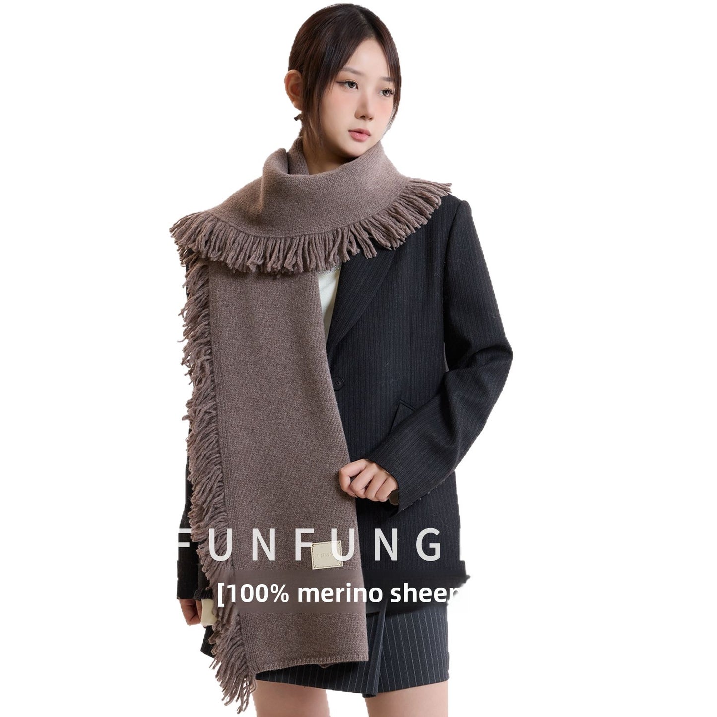 Merino Wool Tassel Scarf Shawl