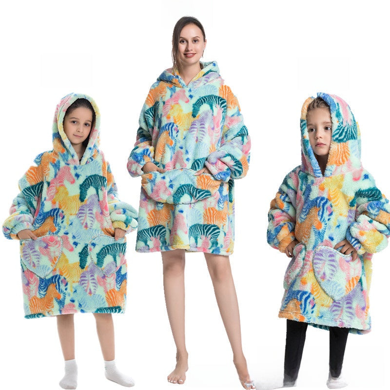 Turtleneck and patch front hooded blanket