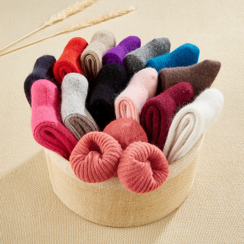 Double Needle Rabbit Wool Blend Fleece Lined Winter Socks