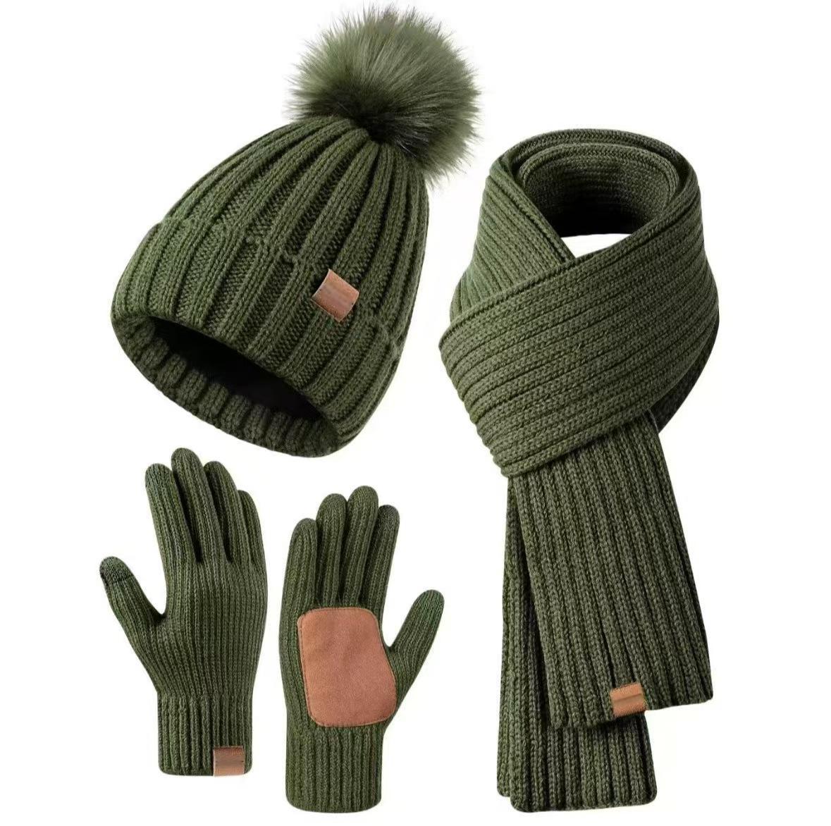 Winter Knitted Hat Scarf Gloves
