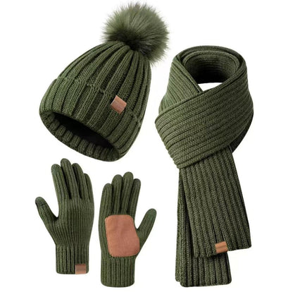 Winter Knitted Hat Scarf Gloves