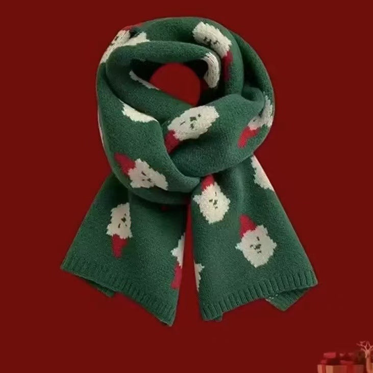 Knitted Winter Scarf with Christmas Patterns