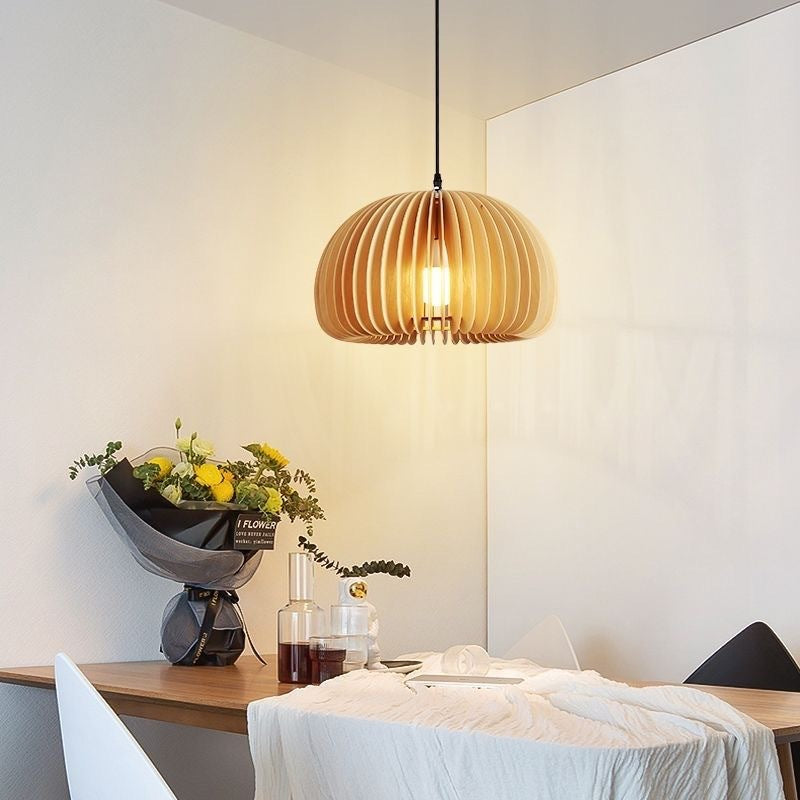 Japanese Retro Wooden Pumpkin Pendant Lamp