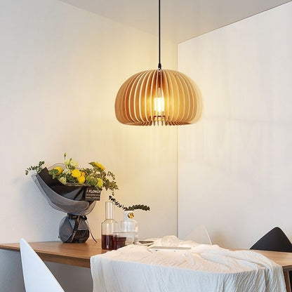 Japanese Retro Wooden Pumpkin Pendant Lamp