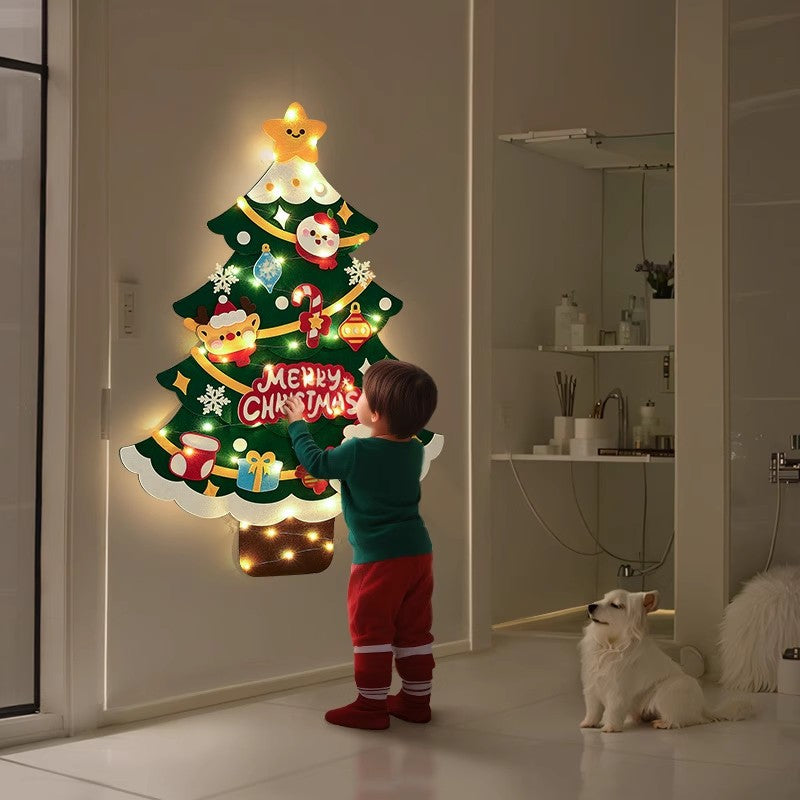 DIY Felt Christmas Tree Wall Decoration with LED Lights