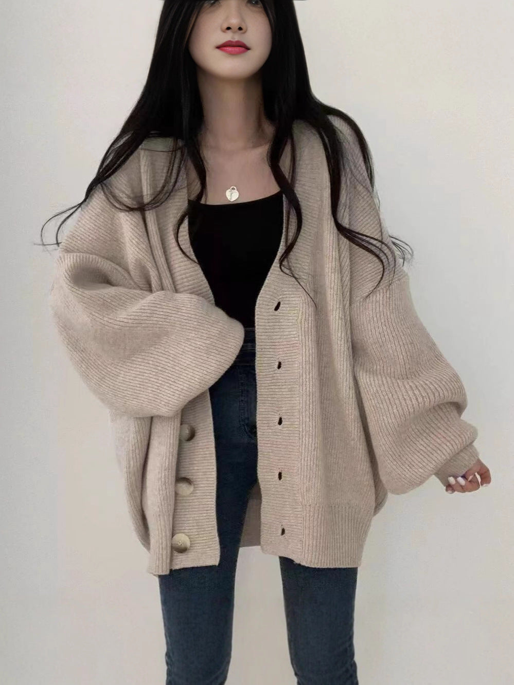 Knitted Cardigan Jacket V-Neck Sweater for Women