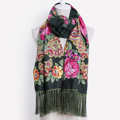 Floral Print Fringe Shawl