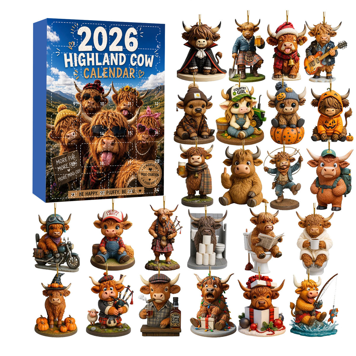 Highland Cow Christmas Acrylic Ornament Blind Box