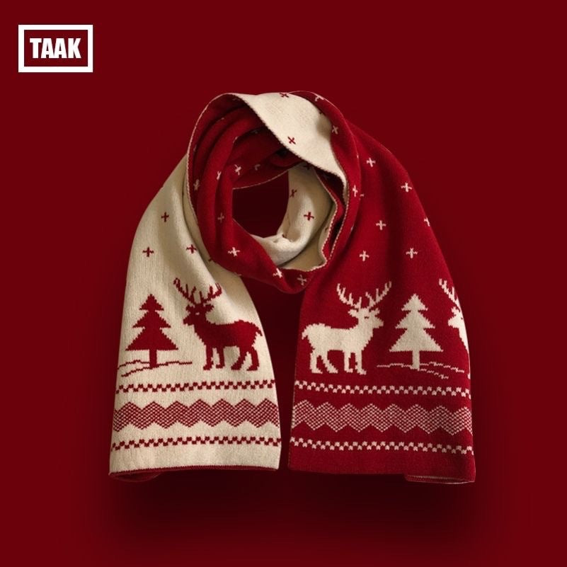 Knitted Winter Scarf with Christmas Patterns