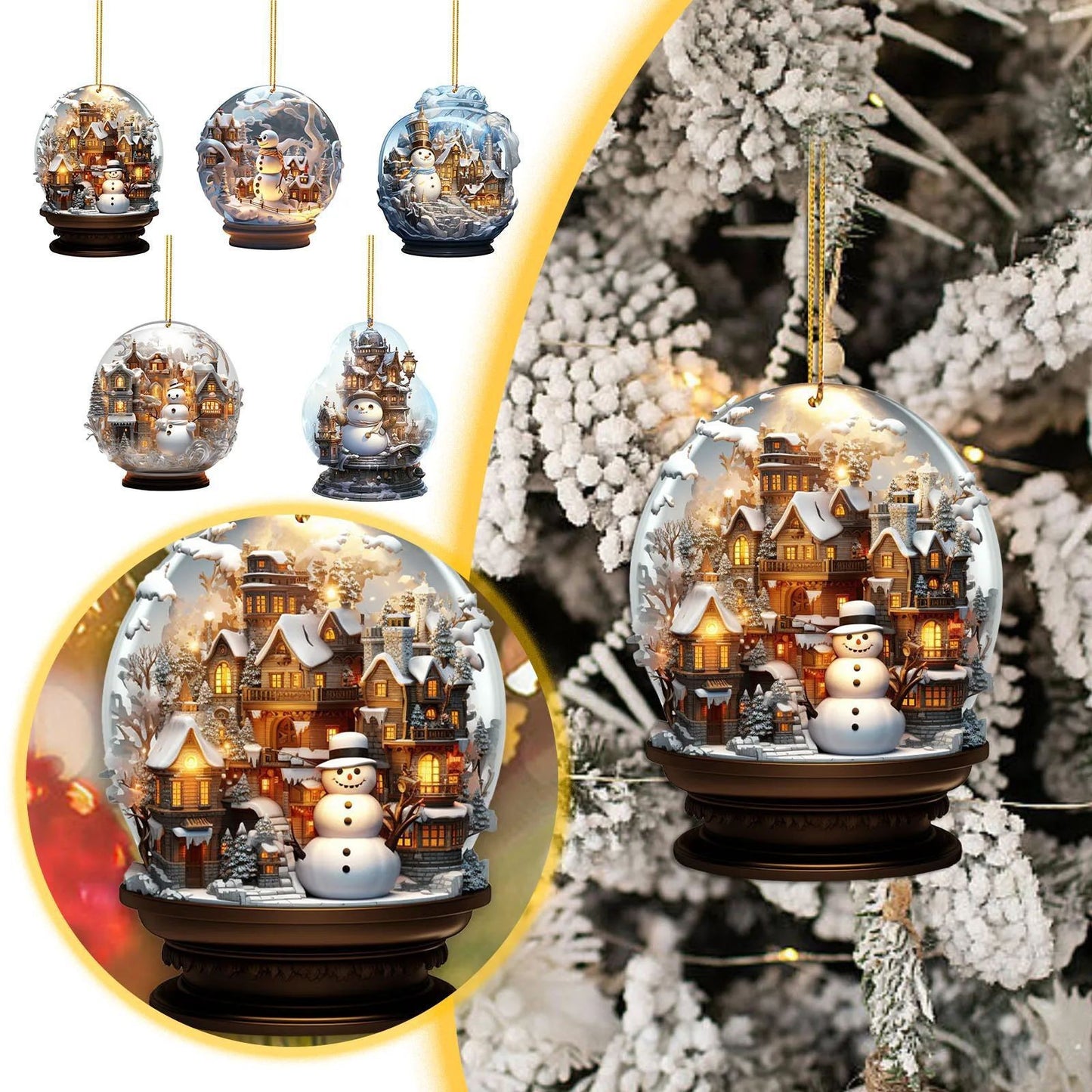 Christmas Snowman 2D Glass Ornament
