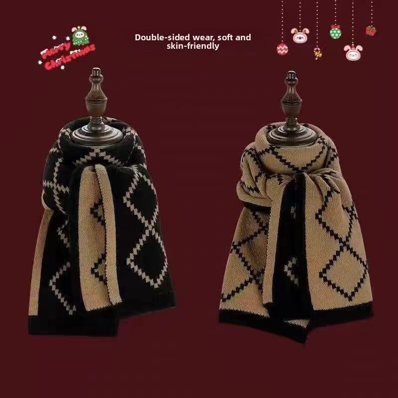 Knitted Winter Scarf with Christmas Patterns