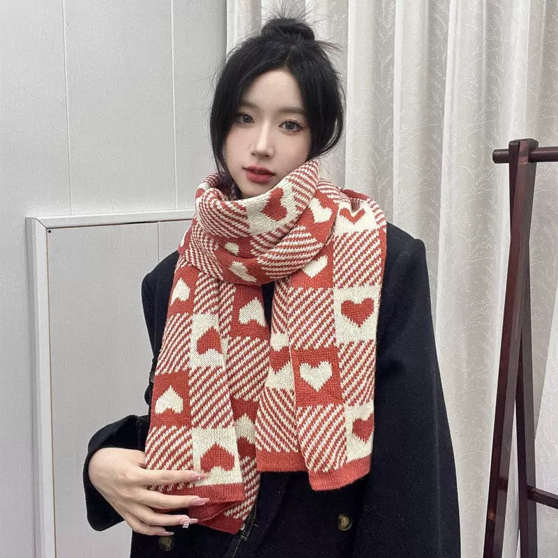 Knitted Winter Scarf with Christmas Patterns