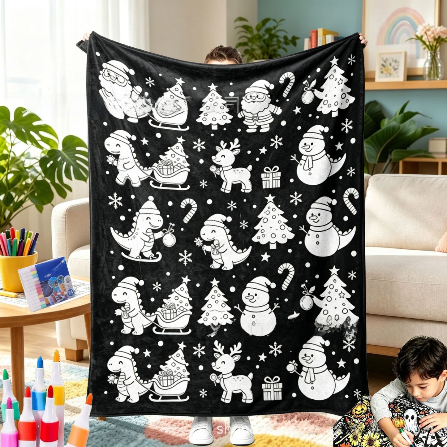 Christmas DIY Coloring Flannel Blanket