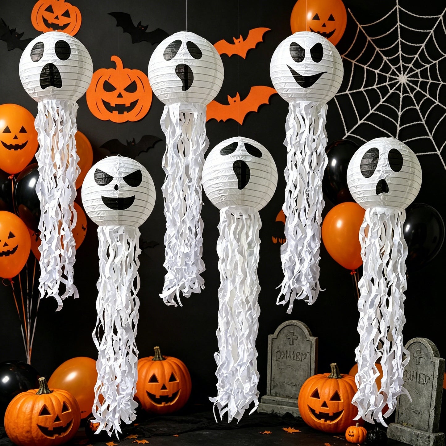 Halloween Paper Lantern Set Jellyfish Pumpkin Decor