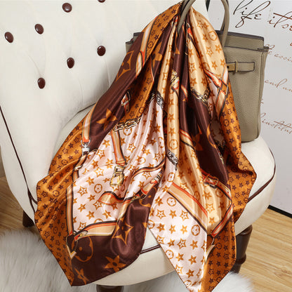Retro Cashew Pattern Silk Scarf, Large Square Scarf for Women, Stylish and Fashionable for Spring, Autumn, and Winter, Thin Summer Shawl
