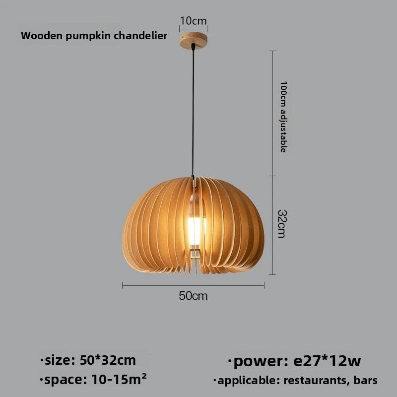 Japanese Retro Wooden Pumpkin Pendant Lamp
