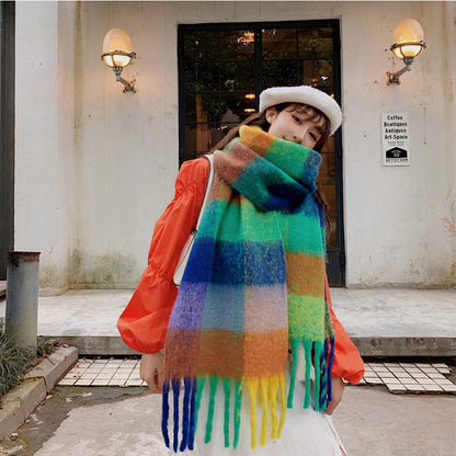 Color Plaid Winter Scarf for Women