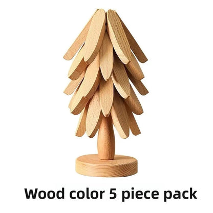 Christmas Tree Shaped Wooden Heat Insulation Coaster Set
