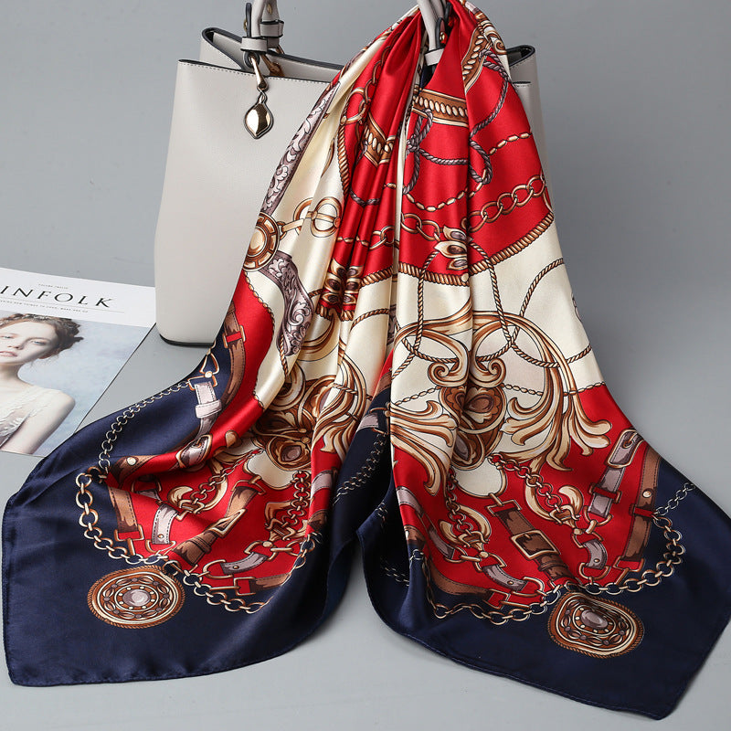 Retro Cashew Pattern Silk Scarf, Large Square Scarf for Women, Stylish and Fashionable for Spring, Autumn, and Winter, Thin Summer Shawl