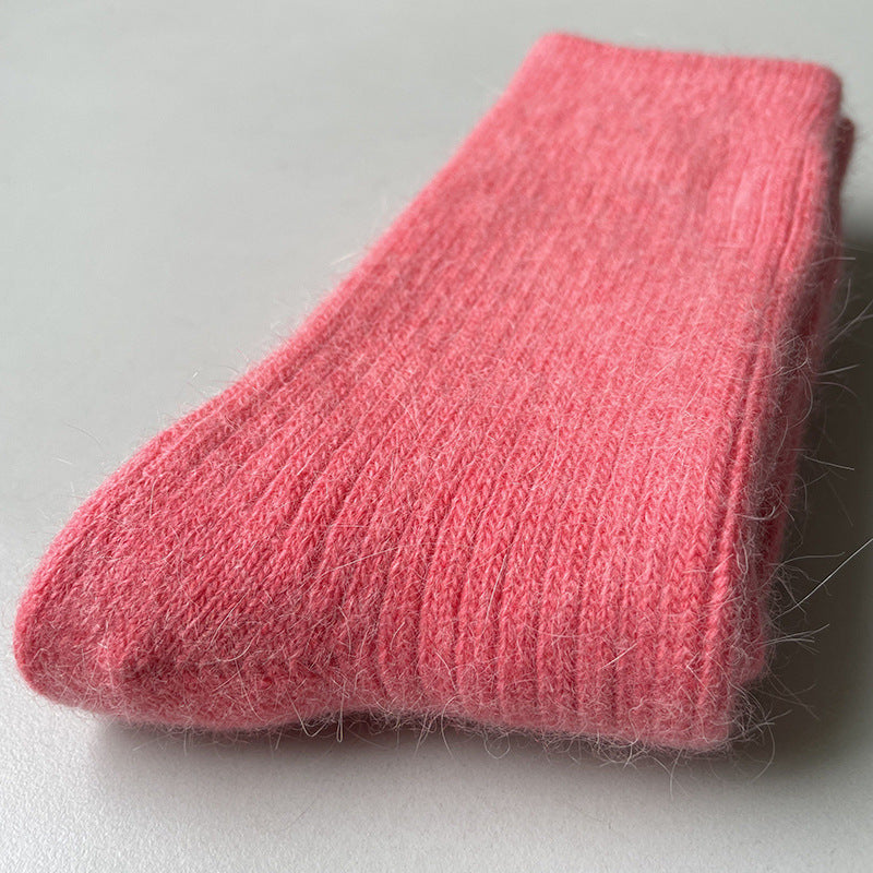 Double Needle Rabbit Wool Blend Fleece Lined Winter Socks