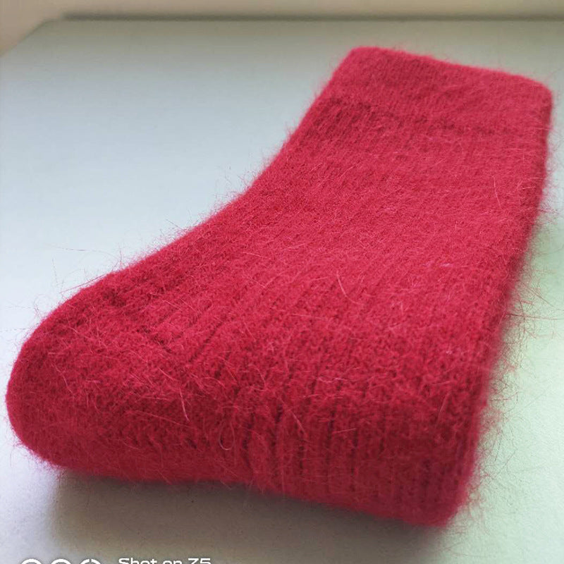 Double Needle Rabbit Wool Blend Fleece Lined Winter Socks