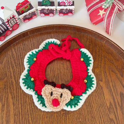 Pet Cat Dog Christmas Snowflake Collar Hand Hook Wool Hat