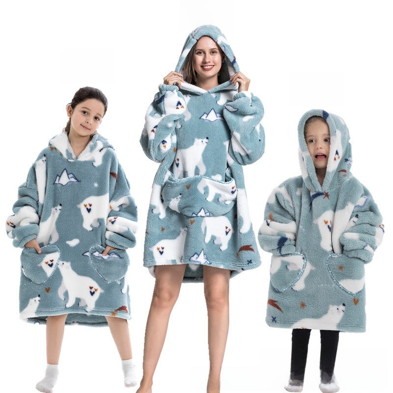 Turtleneck and patch front hooded blanket