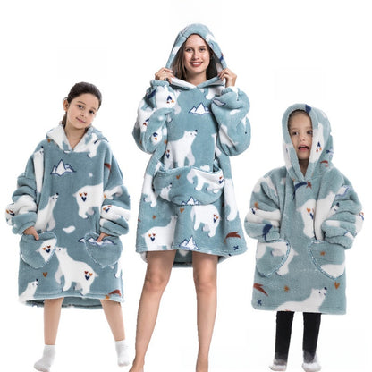 Turtleneck and patch front hooded blanket