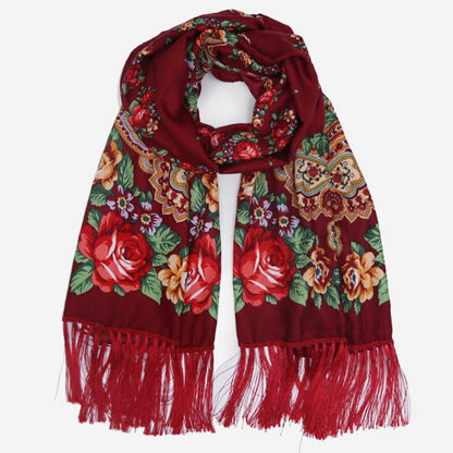 Floral Print Fringe Shawl