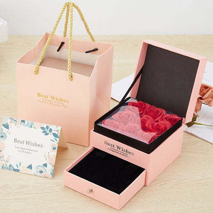 Double Layer Rose Jewelry Gift Box with Drawer