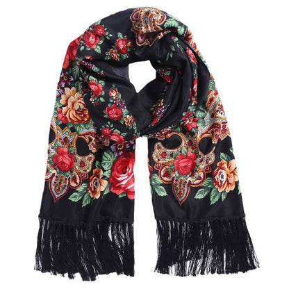 Floral Print Fringe Shawl
