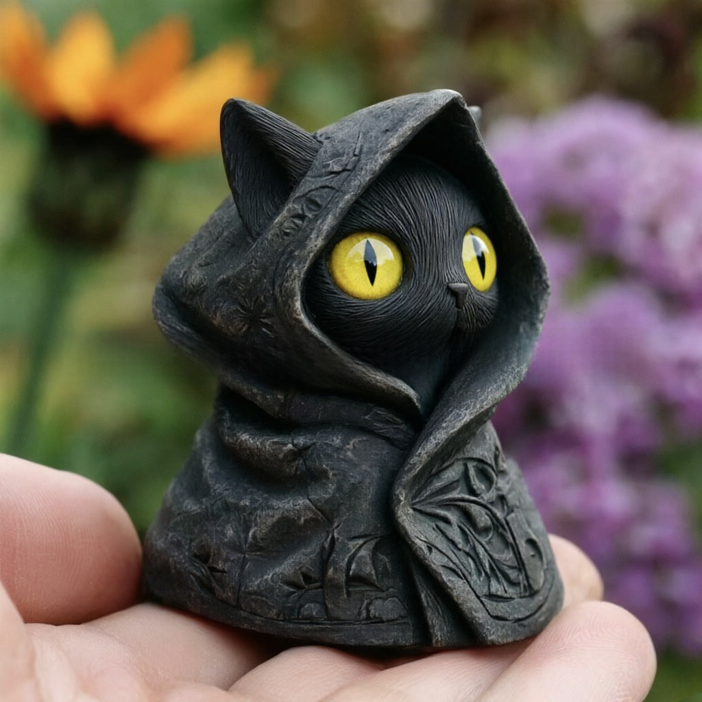Mysterious Cat in the Hat Statue Resin Figurine Halloween Decoration