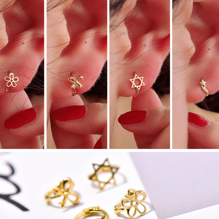 Gold Ear Cuffs Five-Petal Flower Six-Pointed Star Bowknot