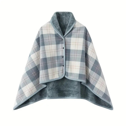 A buttoned shawl blanket for lunch break