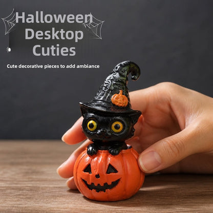 Halloween Cat Pumpkin Ornament Horror Resin Statue Decoration Gift