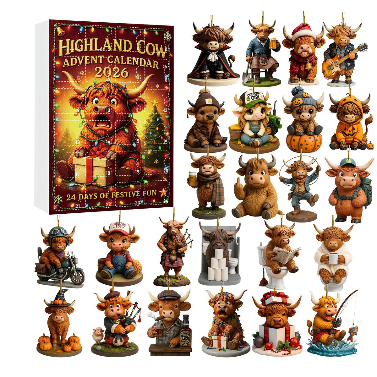 Highland Cow Christmas Acrylic Ornament Blind Box
