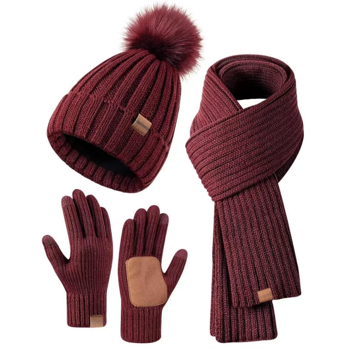 Winter Knitted Hat Scarf Gloves
