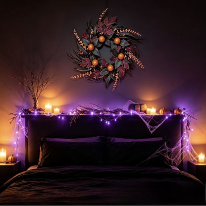 Halloween wreath decoration with skeleton spider motif