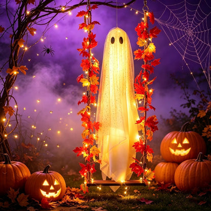 Hanging Maple Leaf Ghost Halloween Decoration