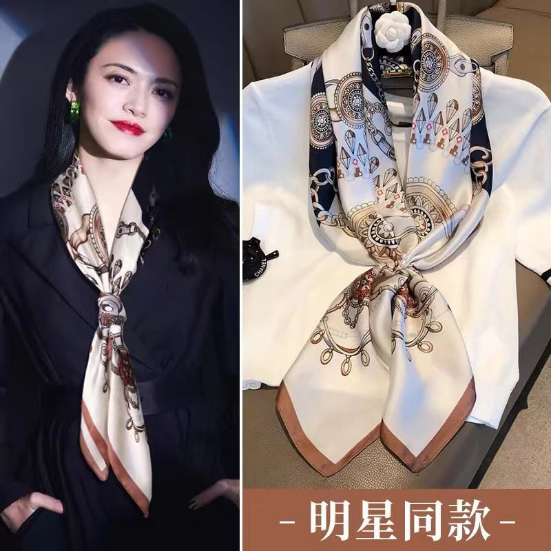 Retro Cashew Pattern Silk Scarf, Large Square Scarf for Women, Stylish and Fashionable for Spring, Autumn, and Winter, Thin Summer Shawl