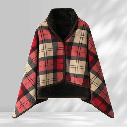 A buttoned shawl blanket for lunch break