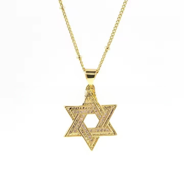 Brass Star of David Necklace with Zircon