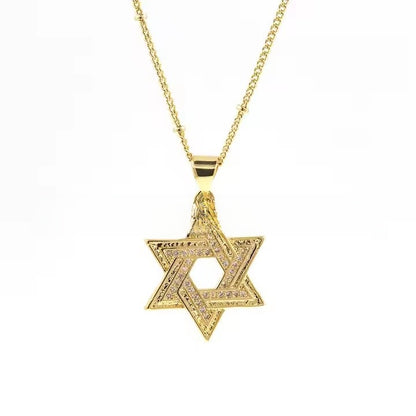 Brass Star of David Necklace with Zircon