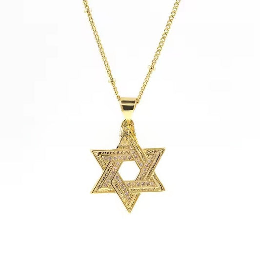 Brass Star of David Necklace with Zircon
