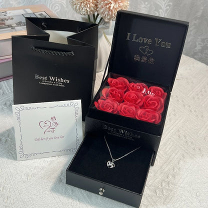 Double Layer Rose Jewelry Gift Box with Drawer