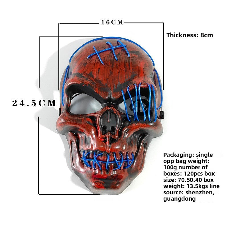 LED Luminous Halloween Skull Mask USB Rechargeable Horror Costume Prop