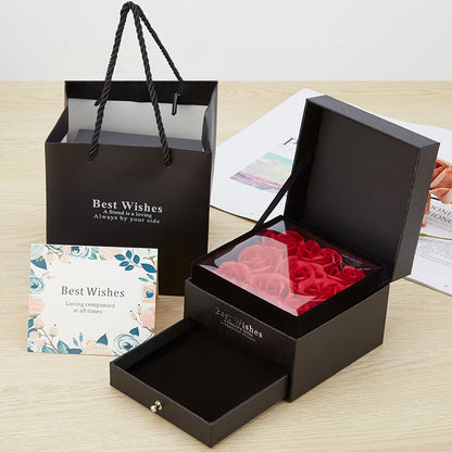 Double Layer Rose Jewelry Gift Box with Drawer