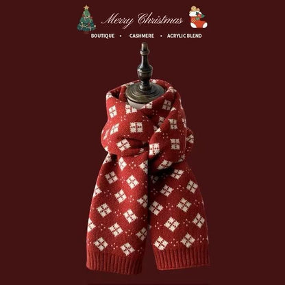 Knitted Winter Scarf with Christmas Patterns
