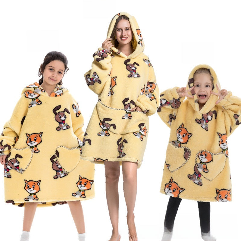 Turtleneck and patch front hooded blanket