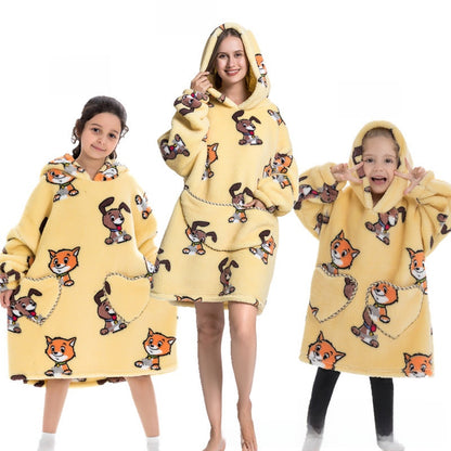 Turtleneck and patch front hooded blanket